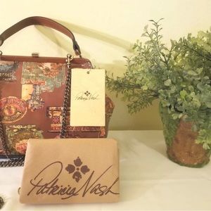 Patricia Nash Vintage Travel Sticker Leather Bonifati Frame Crossbody NWT